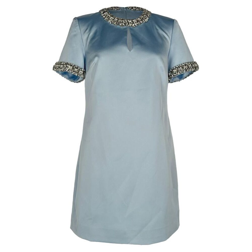 Self-Portrait Crystal-Embellished Mini Dress in Light Blue Polyester
